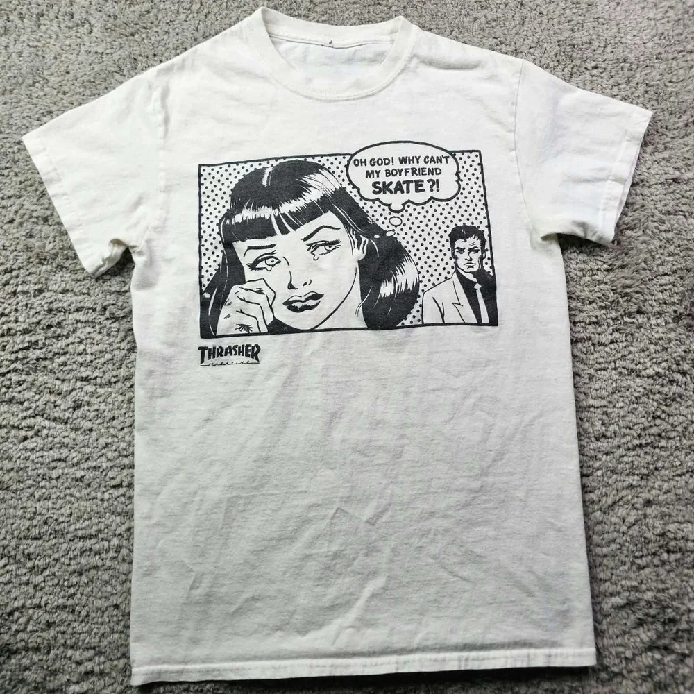 Thrasher Magazine Why Can't My Boyfriend Skate Graphic T-Shirt White Small